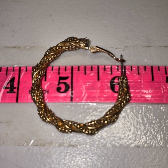 Vintage Gold Tone Hoop Twist Earrings - Picture 3 of 3